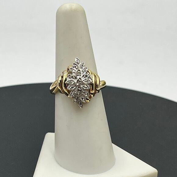 10K Yellow Gold Diamond Cluster Designer Estate 3.6g Vintage Style‎ Ring Sz 7.25 - Picture 9 of 11
